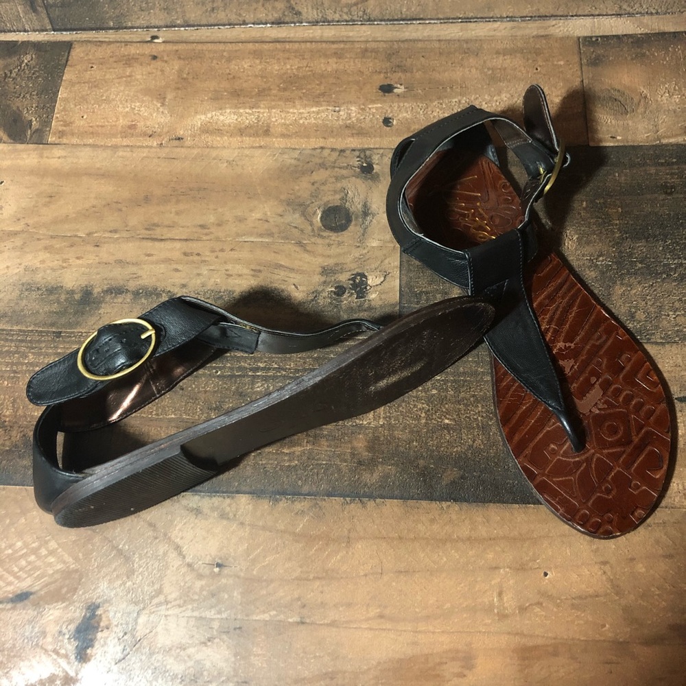 Women’s Kustom Black Leather Thong Sandals 9